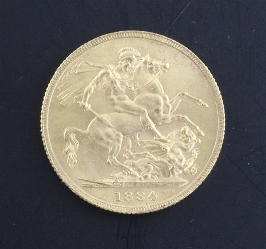 A Victoria gold sovereign 1884, London mint, EF